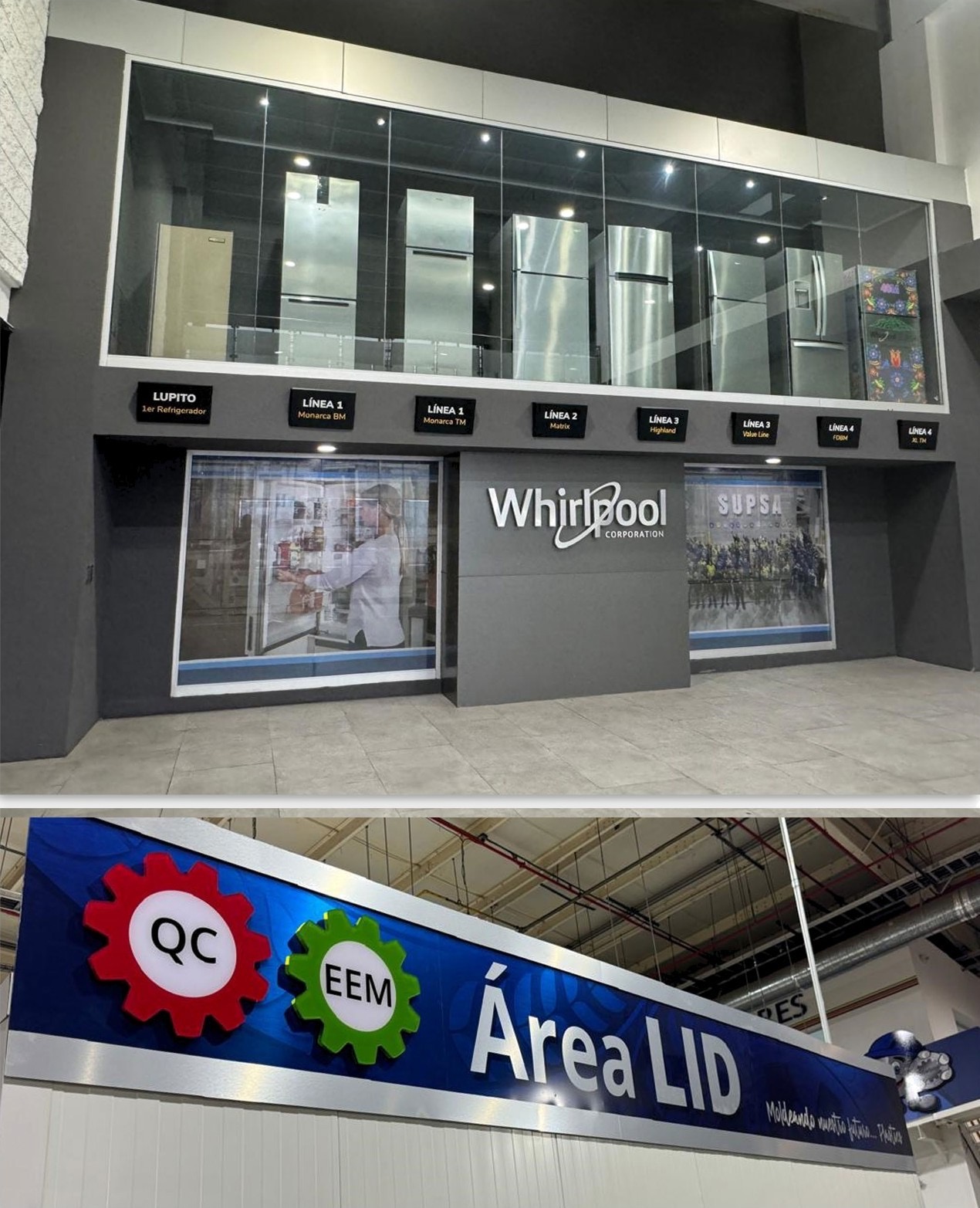 Showroom Whirlpool dentro de planta industrial